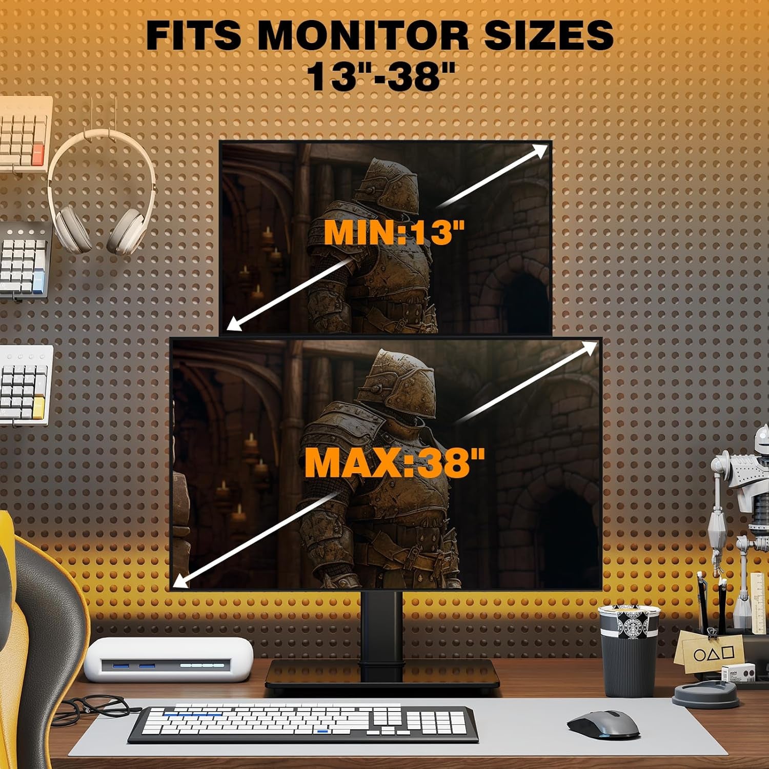 Dual Monitor Stand for 13-38 Inch Screens, Vertical Monitor Stand for Desk, Rotation & Swivel Arms, Height Adjustable 2 Mount Stand with VESA 75X75/100X100Mm up to 20KG
