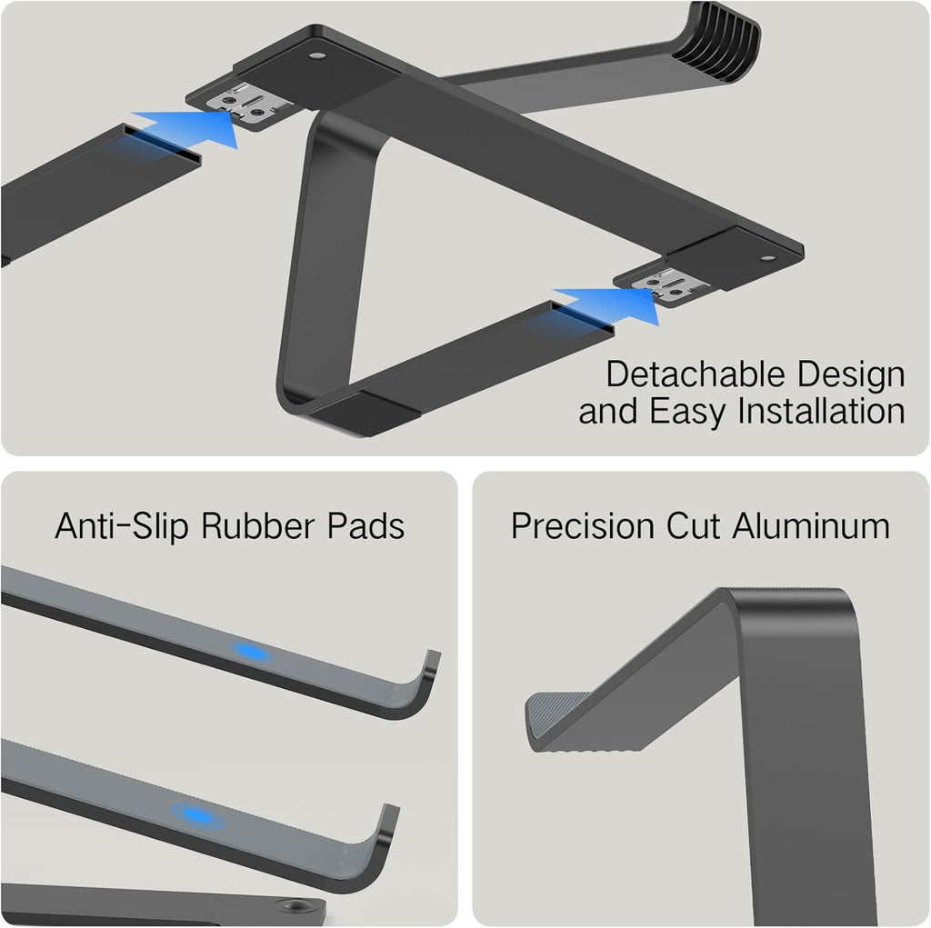 Laptop Stand for Desk, Aluminum Laptop Riser Holder, Removable Metal Notebook Stand Ventilated Cooling Computer Riser Compatible with 10-15.6” Laptops