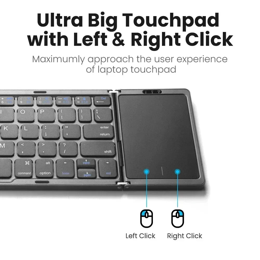 3-Folding Keyboard Tri-Bluetooth Keyboard with Touchpad for PC Windows Android IOS Phone Mini Keyboard Rechargeable Keyboard