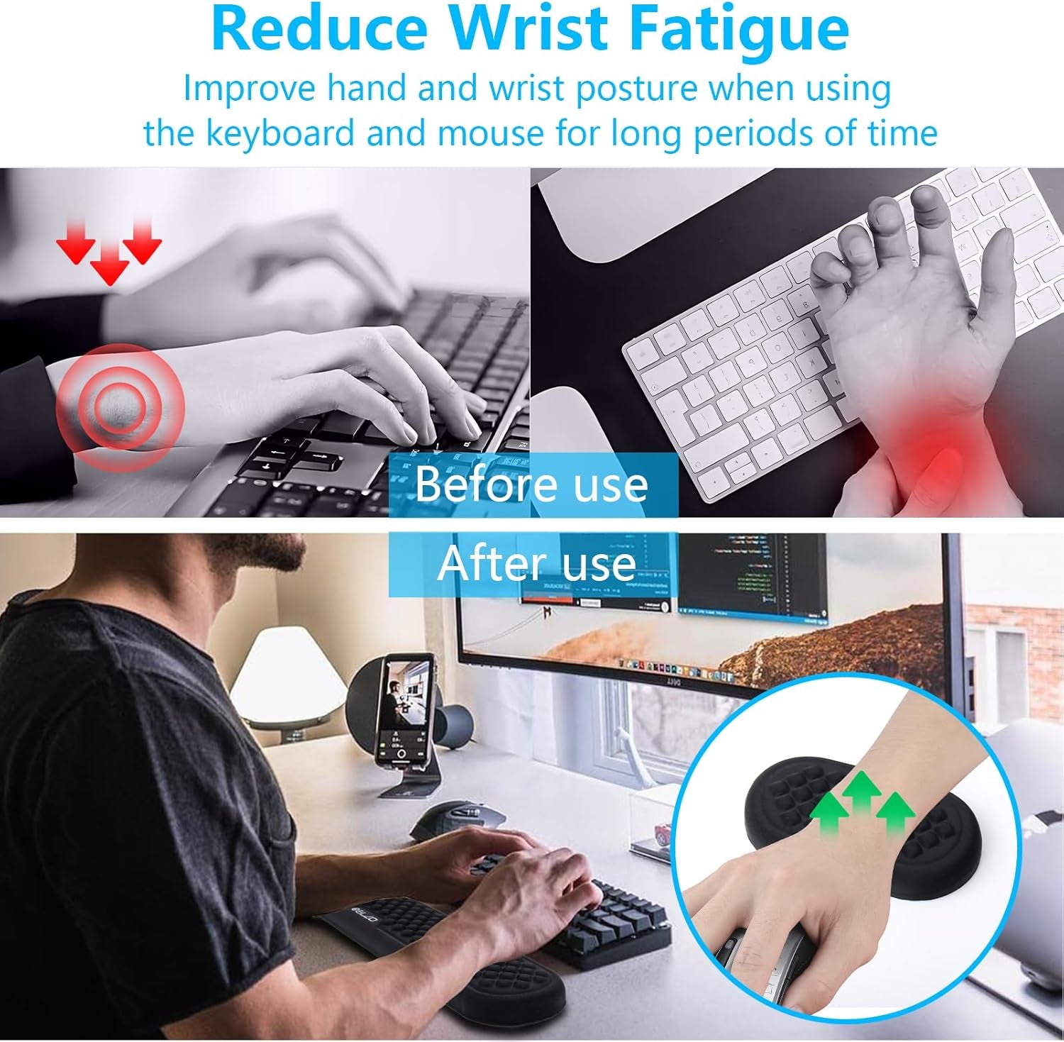 Wrist Rest for Keyboard and Mouse, Soft Memory Foam Wrist Support Keyboard, Computer Ergonomic Wrist Support Pad, Non-Slip Wrist Rest for Computer Keyboard, Made Easy Typing & Relieve Wrist Pain