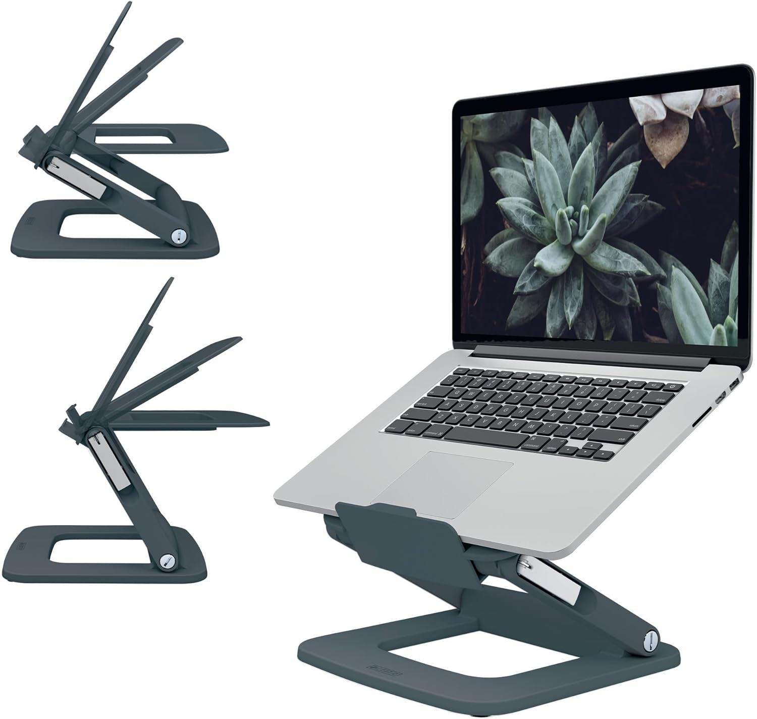 Height Adjustable Multi-Angle Laptop Stand, 80% Recycled Plastic, Six Pre-Set Height & Angle Combinations, Compact Footprint, 100% Recyclable, Ergo Range, Dark Grey, 64240089