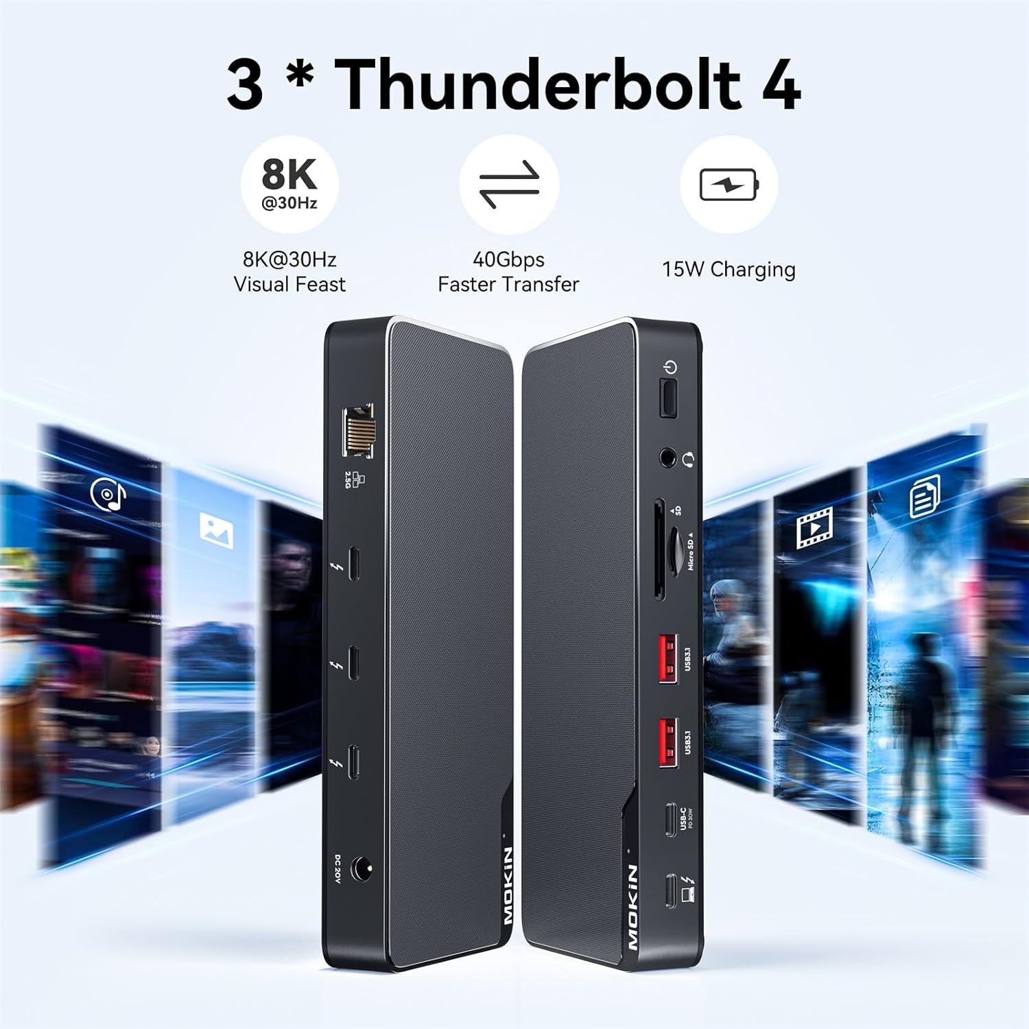Thunderbolt 4 Dock, 12-In-1, Single 8K or Dual 4K @ 60Hz Display, 85W Charging, 3 X 40G Thunderbolt 4, 2 X 10G USB-A, 1 X USB-C (PD 30W), 2.5Gbe, Audio, SD/TF 4.0, Compatible for Mac and Windows