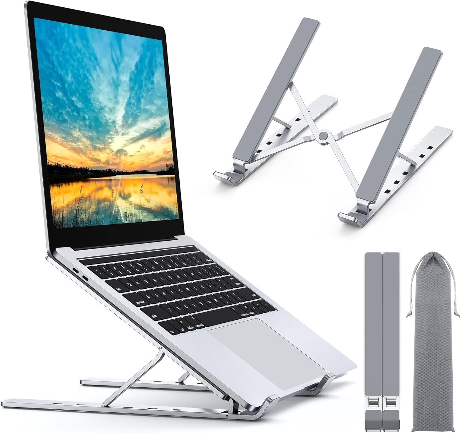 Laptop Stand, Aluminum Portable Laptop Cooling Desk Holder, 5-Levels Adjustable Notebook Riser Mount, Ventilated Computer Stand, Compatible with Macbook Pro Air, Ipad,10-15.6” Laptops