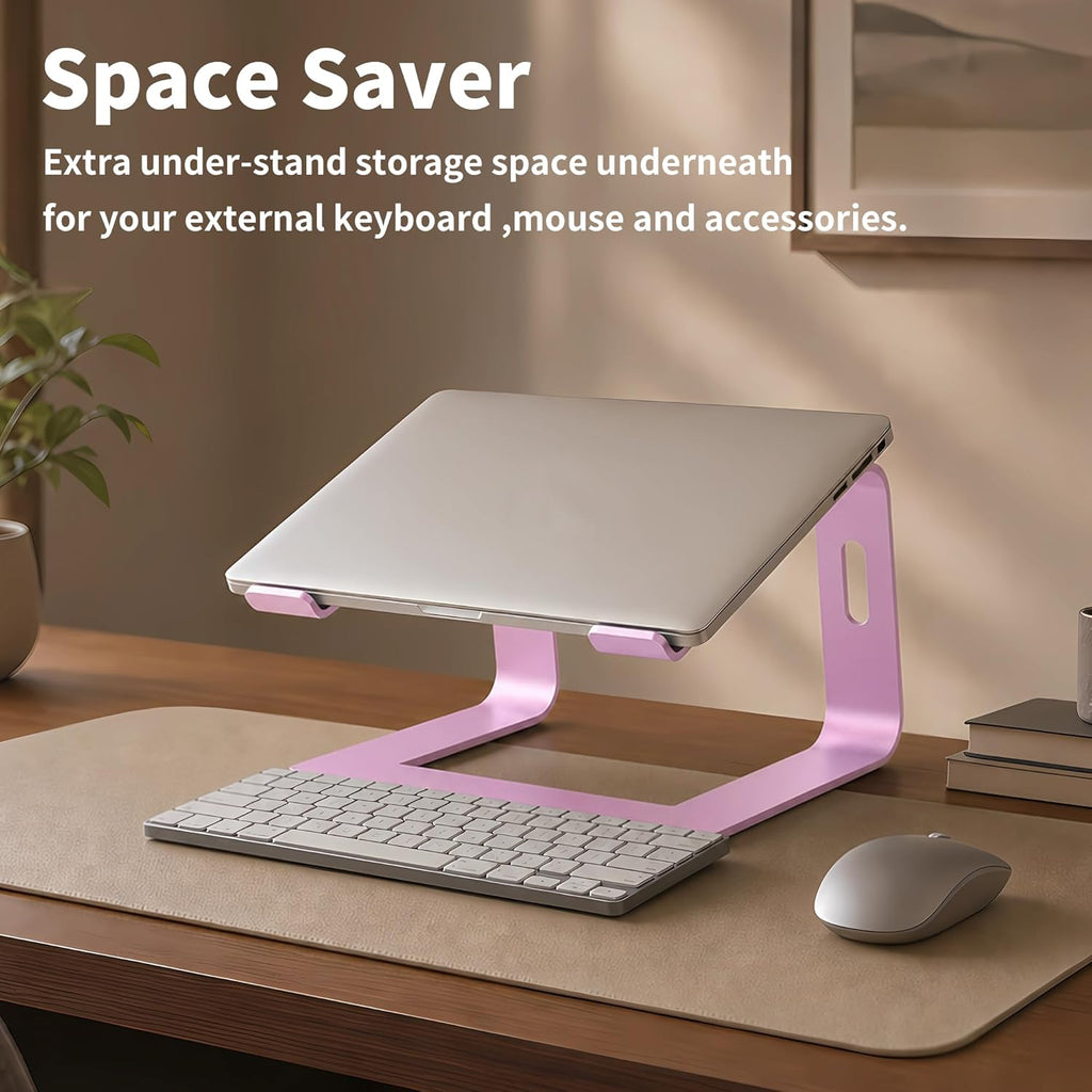Laptop Stand for Desk, Aluminum Laptop Riser, Portable Computer Stand for Apple Mac Macbook Air Pro 10-15.6 Inch Notebook Computer, Detachable Ergonomic Elevator Holder Macbook Stand, Pink