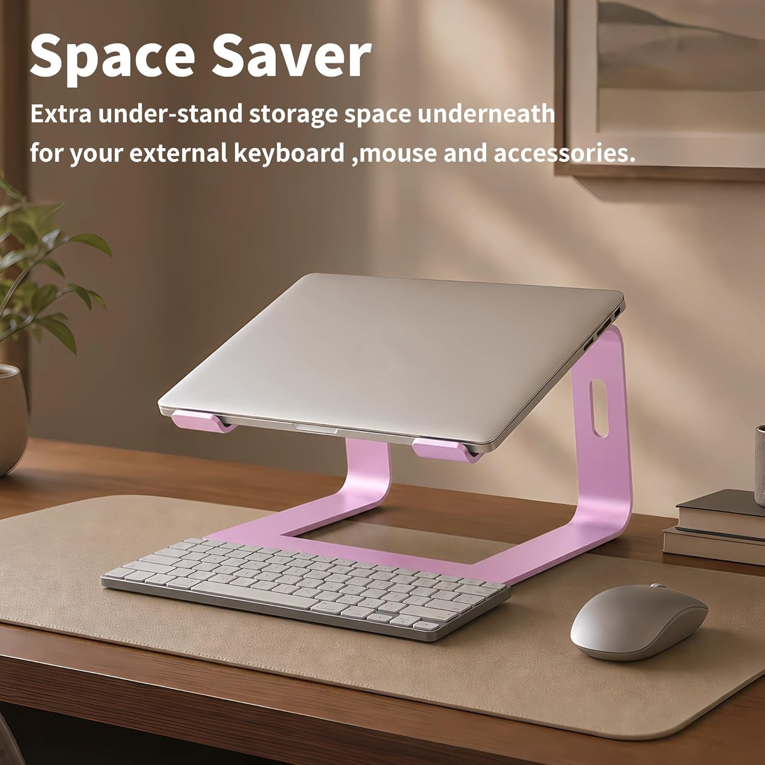Laptop Stand for Desk, Aluminum Laptop Riser, Portable Computer Stand for Apple Mac Macbook Air Pro 10-15.6 Inch Notebook Computer, Detachable Ergonomic Elevator Holder Macbook Stand, Pink