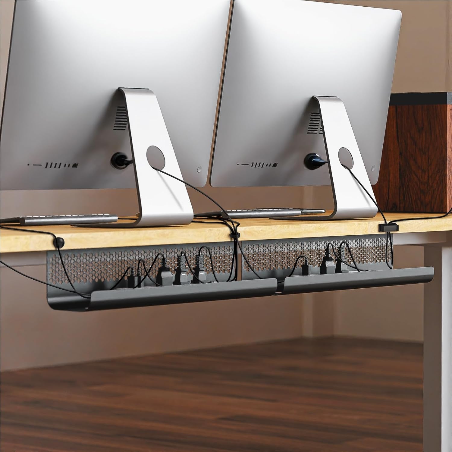 under Desk Cable Management Tray - 4 Pack Cable Management under Desk, Management Tray for Tidy Office and Home (Black)