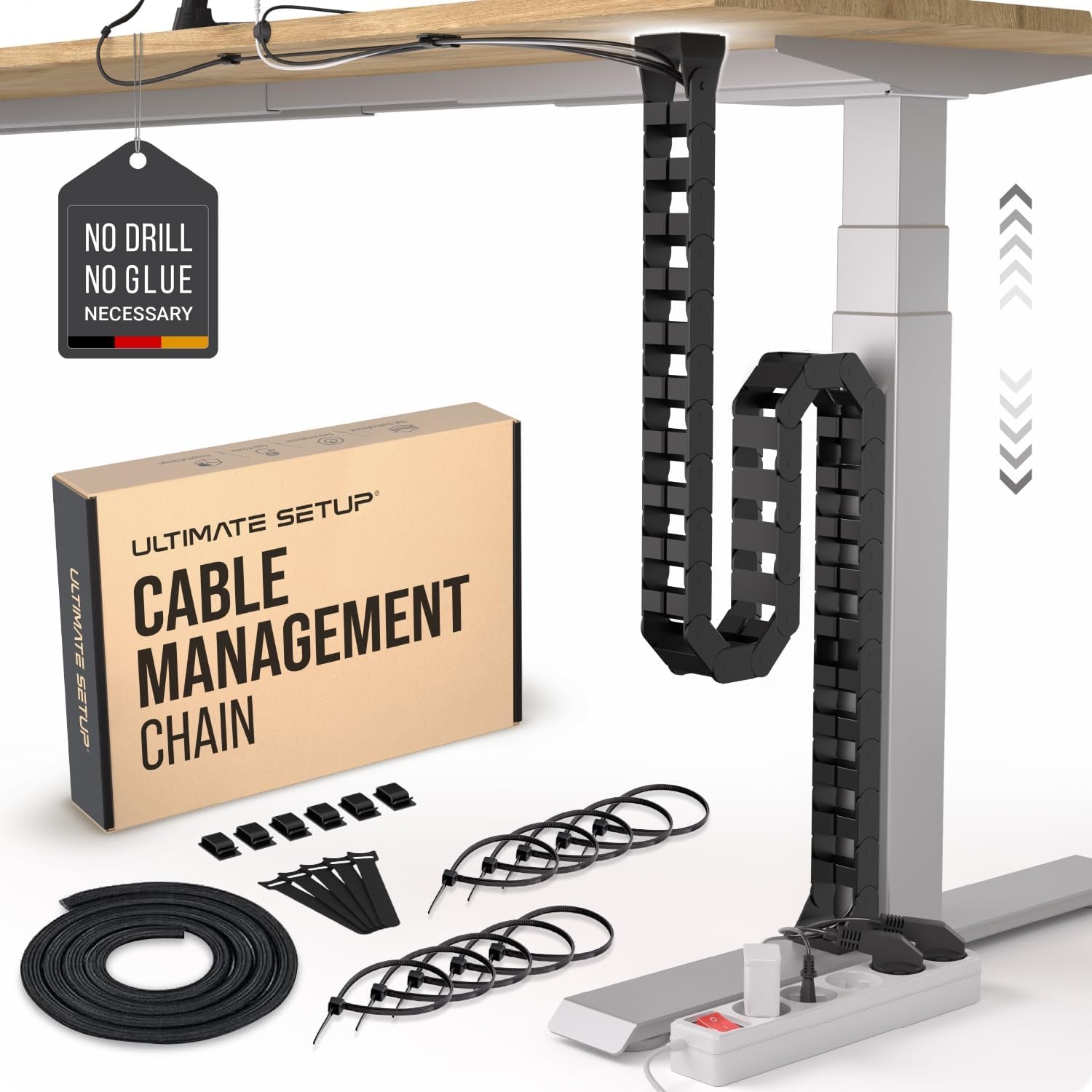 Under Desk Cable Management Raceway – Perfect for Sit Stand Desk Cable Management – Flexible Cable Snake -Vertebrae Cable Management (Black)
