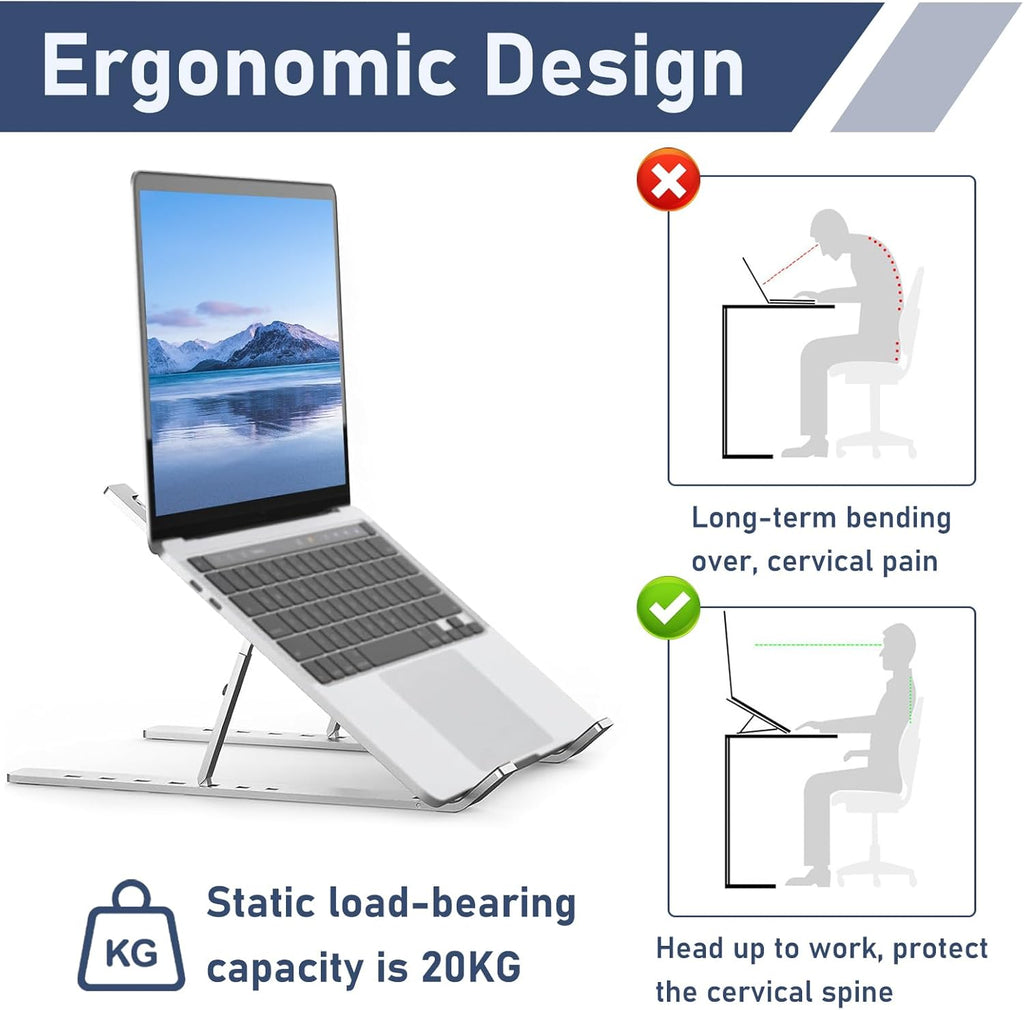 Laptop Stand for Desk, Adjustable Laptop Riser, Foldable Portable Aluminum Riser for Laptop & Tablet, Ergonomic Computer Holder for Home Office, 7 Adjustable Angles, Non Slip Heat Dissipation, 10-20”