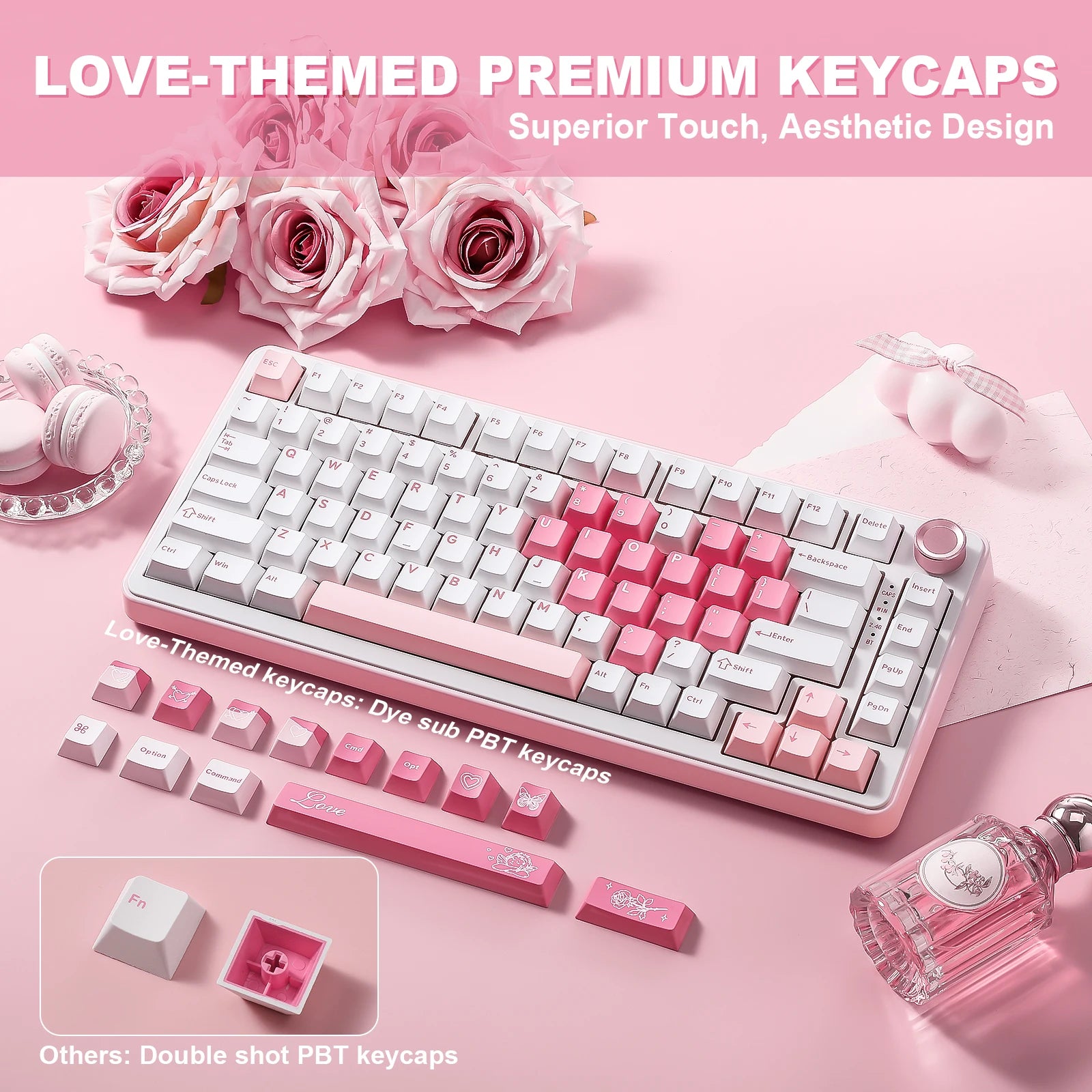 B75 PRO White Heart Mechanical Gaming Keyboard, Gasket 75 Knob RGB Keyboard, Triple Mode Hot-Swap Custom Creamy Keyboard