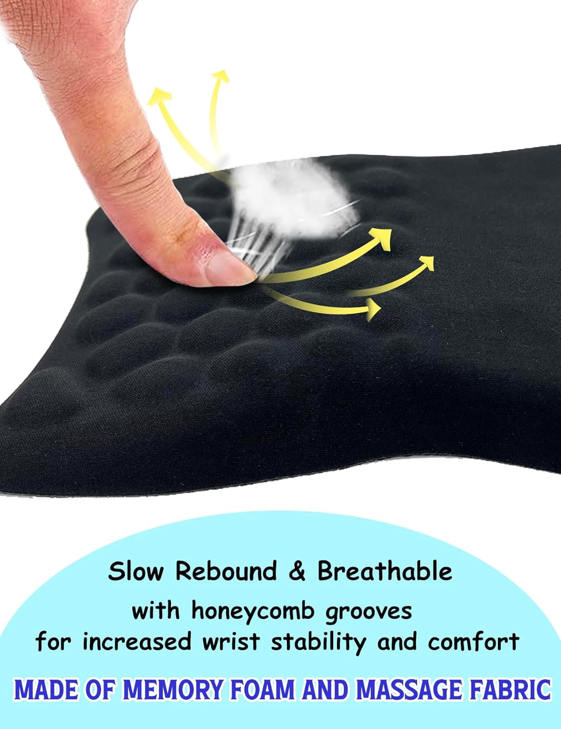 Ergonomic Mouse Pad with Wrist Rest Support, Massage Design Mouse Mat for Relief Carpal Tunnel Pain, Memory Foam Non-Slip Slope Massage Bulge (Black)