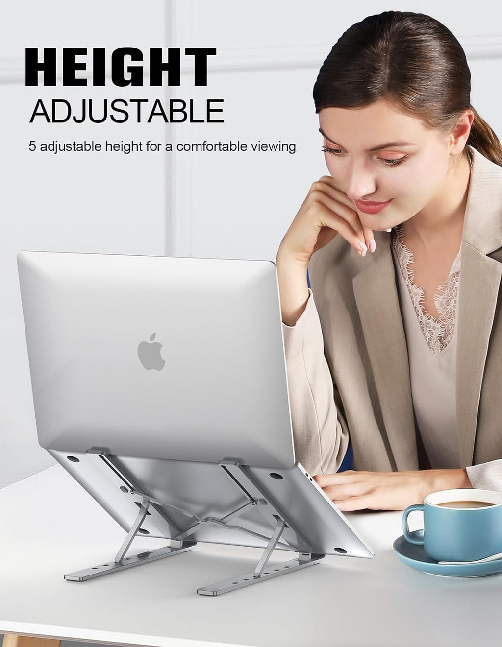 Laptop Stand, Aluminum Portable Laptop Cooling Desk Holder, 5-Levels Adjustable Notebook Riser Mount, Ventilated Computer Stand, Compatible with Macbook Pro Air, Ipad,10-15.6” Laptops