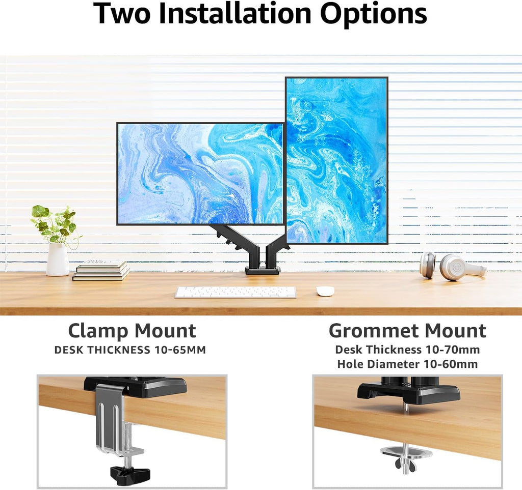 Dual Monitor Arm Desk Mount for 13 to 32 Inch Screens, Monitor Arms for 2-9Kg Computer Screens, Height Adjustable Stand with Tilt, Swivel, and Rotation,Vesa 75 & 100 Mm, EU8014B