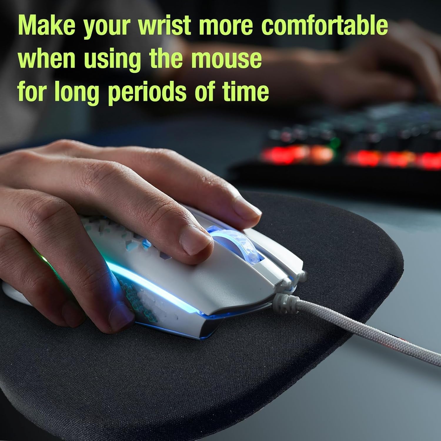 Ergonomic Mouse Pad with Wrist Rest Support, Massage Design Mouse Mat for Relief Carpal Tunnel Pain, Memory Foam Non-Slip Slope Massage Bulge (Black)