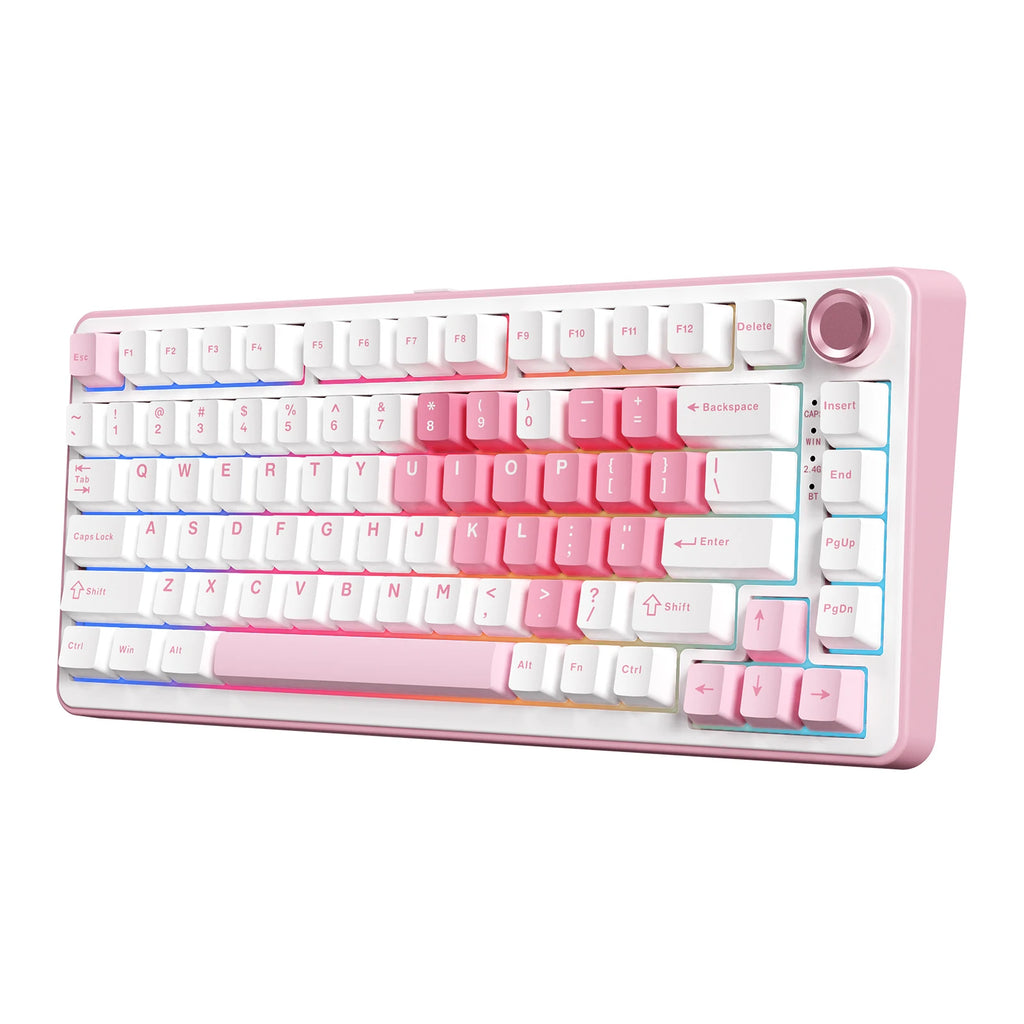 B75 PRO White Heart Mechanical Gaming Keyboard, Gasket 75 Knob RGB Keyboard, Triple Mode Hot-Swap Custom Creamy Keyboard