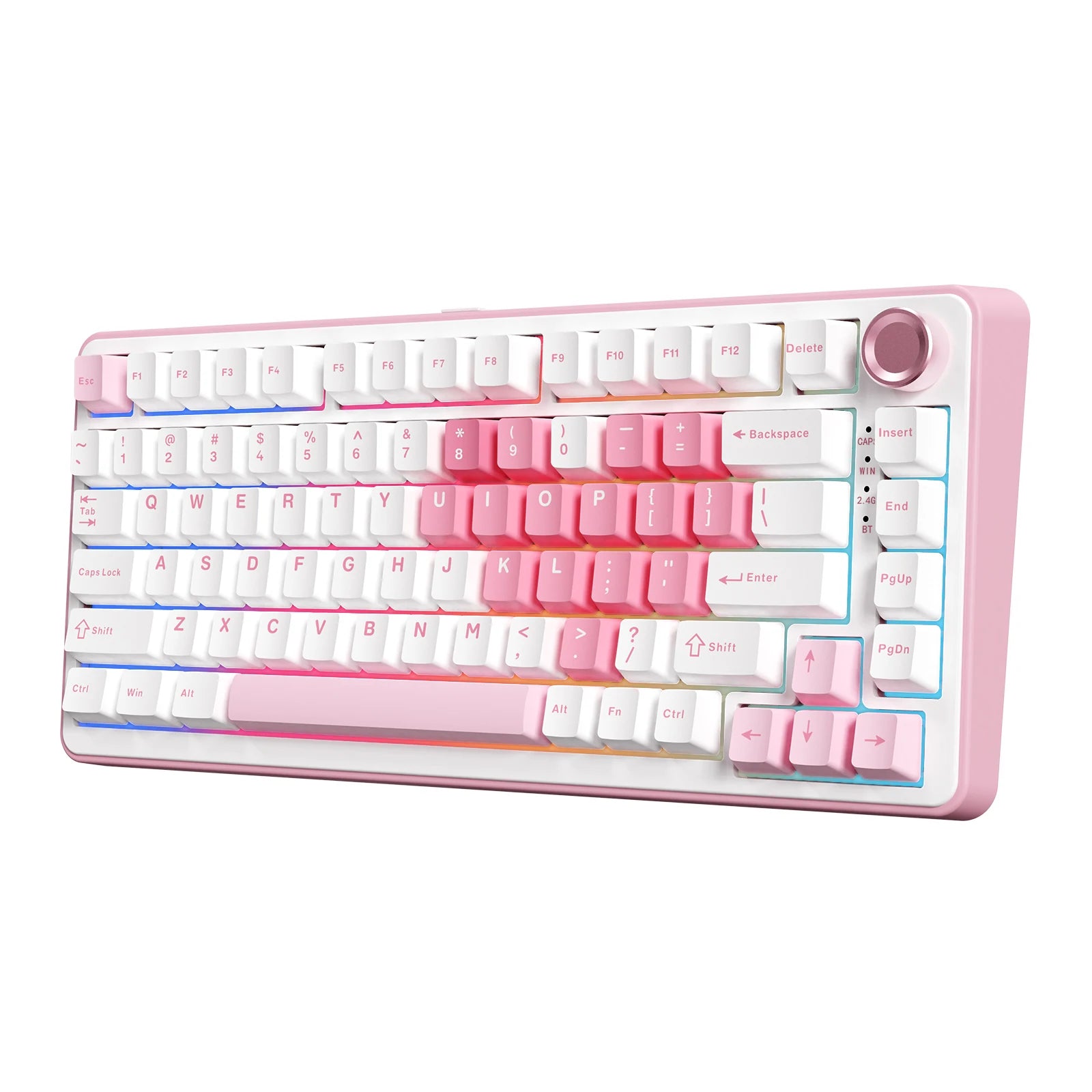 B75 PRO White Heart Mechanical Gaming Keyboard, Gasket 75 Knob RGB Keyboard, Triple Mode Hot-Swap Custom Creamy Keyboard