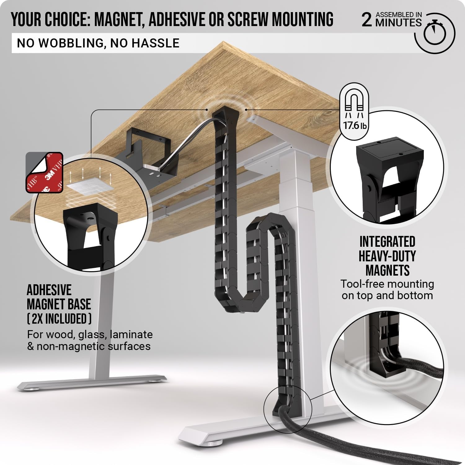 Under Desk Cable Management Raceway – Perfect for Sit Stand Desk Cable Management – Flexible Cable Snake -Vertebrae Cable Management (Black)