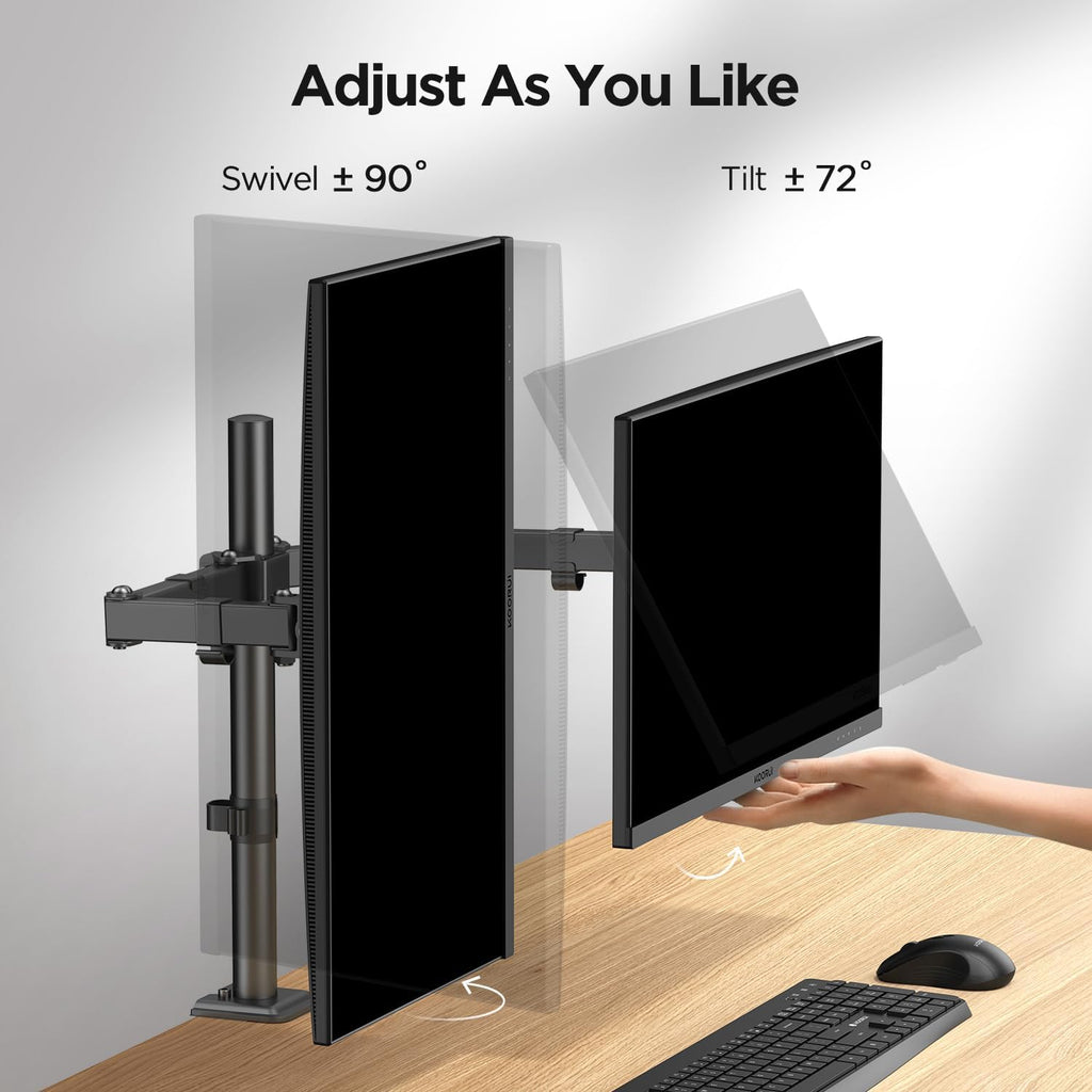 Dual Monitor Stand for 13-27 Inch Holds Screens, Ergonomic Height Adjustable Monitor Arm with Rotate 360°/ Adjustable Tilt ±72°/ Swivel 360°, VESA 75/100Mm