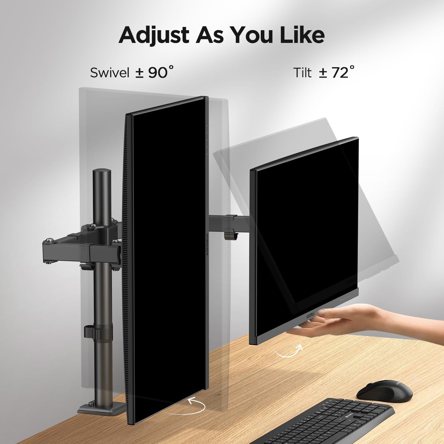 Dual Monitor Stand for 13-27 Inch Holds Screens, Ergonomic Height Adjustable Monitor Arm with Rotate 360°/ Adjustable Tilt ±72°/ Swivel 360°, VESA 75/100Mm