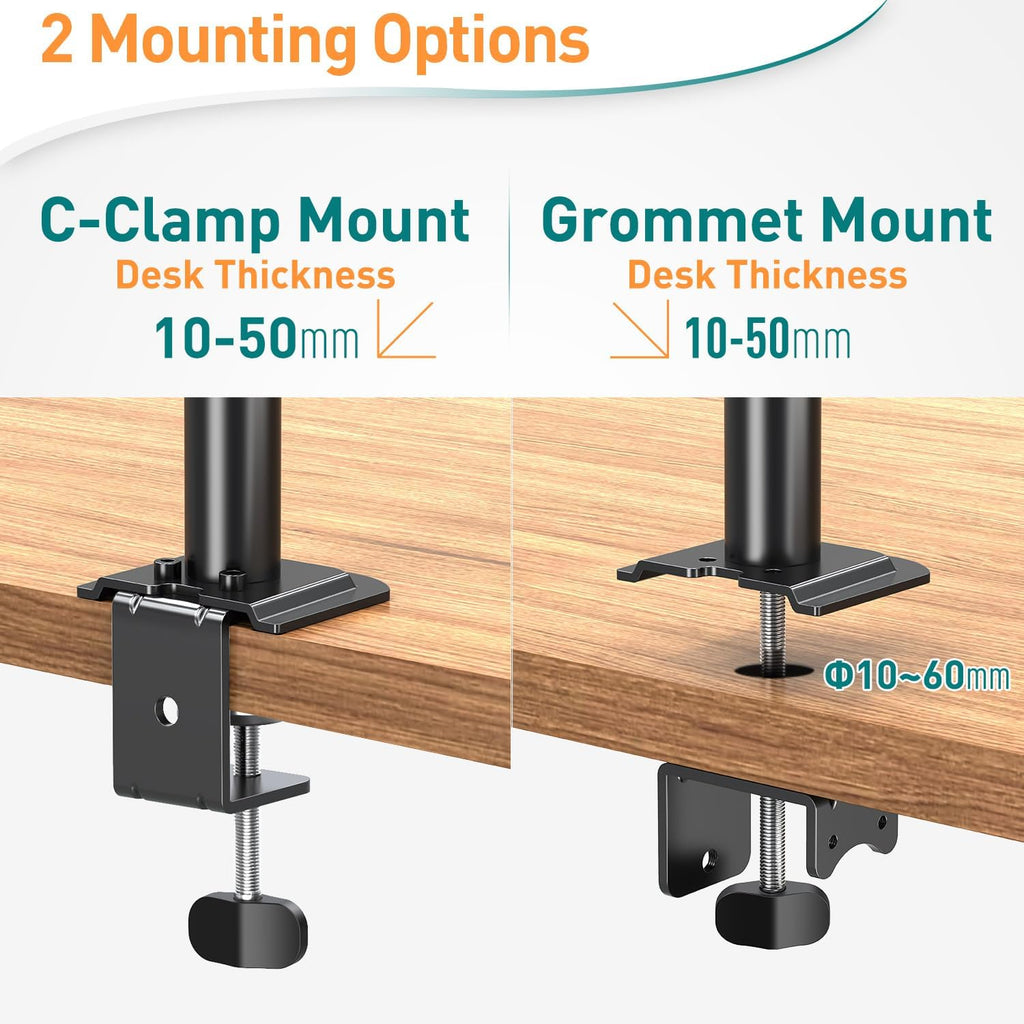 Dual Monitor Arms for 13-32 Inch LED LCD Screens, Flat/Curved, VESA 75/100Mm, Adjustable Height, Tilt & Swivel, up to 8KG
