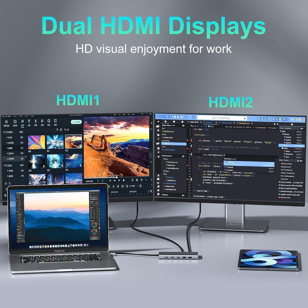 USB C Docking Station Dual Monitor 2 HDMI for Dell HP, Thunderbolt 3/4 Dock USB C Hub Triple Monitor to Displayport, 2 HDMI 4K, Ethernet, 5 USB, PD, SD/TF, 3.5MM for Lenovo,Surface,Macbook Laptops