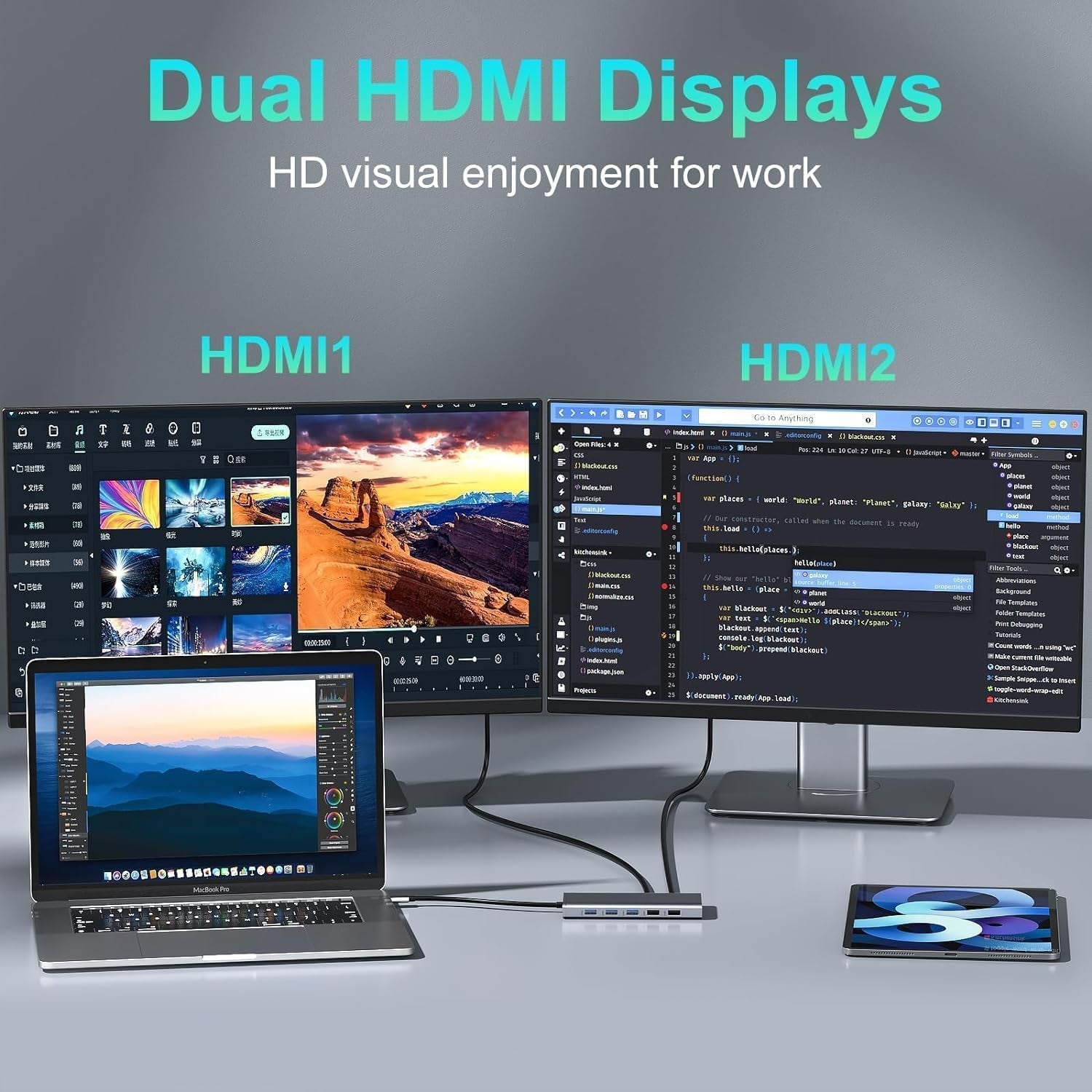 USB C Docking Station Dual Monitor 2 HDMI for Dell HP, Thunderbolt 3/4 Dock USB C Hub Triple Monitor to Displayport, 2 HDMI 4K, Ethernet, 5 USB, PD, SD/TF, 3.5MM for Lenovo,Surface,Macbook Laptops