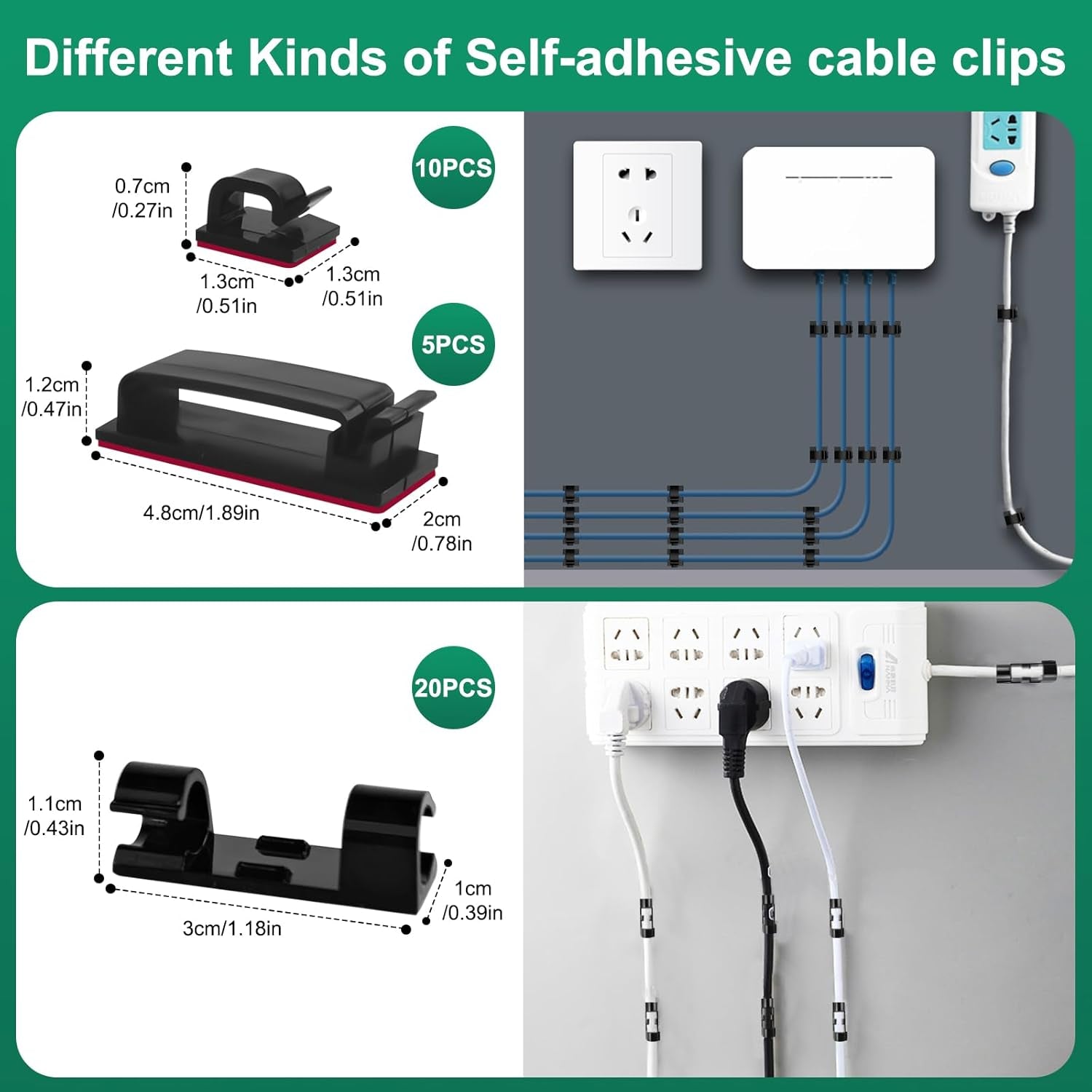 Omscun Cable Management Kit, 157 Pcs Cable Management, Cable Organiser with 5 Silicone Cable Holders, 15 Cable Clamps Self-Adhesive, 100 Cable Ties, 20 Self-Adhesive Cable Clamps