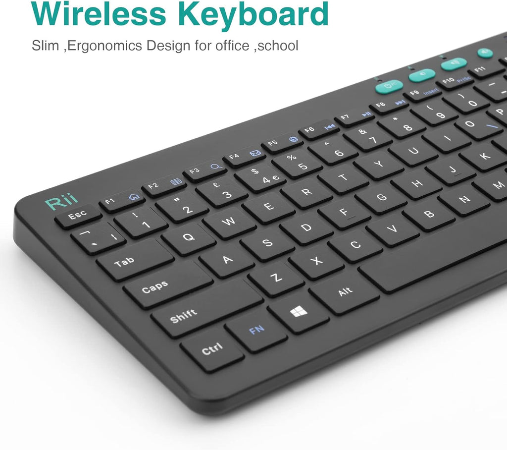 Wireless Keyboard and Mouse Set, Keyboard and Mouse with Ultra-Slim Size UK Layout Compatible with PC, Laptop, Computer, Windows for Office Home Work