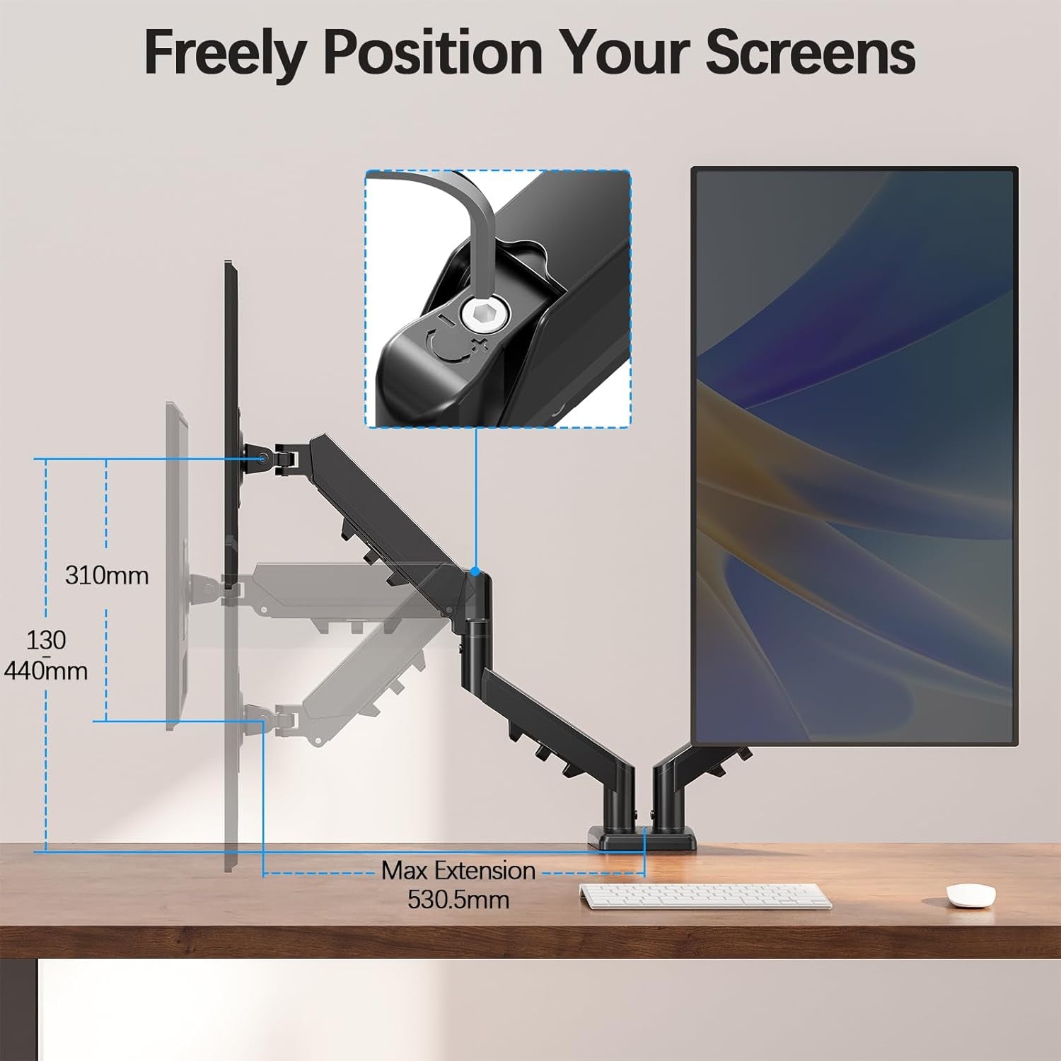 Dual Monitor Arm Desk Mount for 13 to 32 Inch Screens, Monitor Arms for 2-9Kg Computer Screens, Height Adjustable Stand with Tilt, Swivel, and Rotation,Vesa 75 & 100 Mm, EU8014B