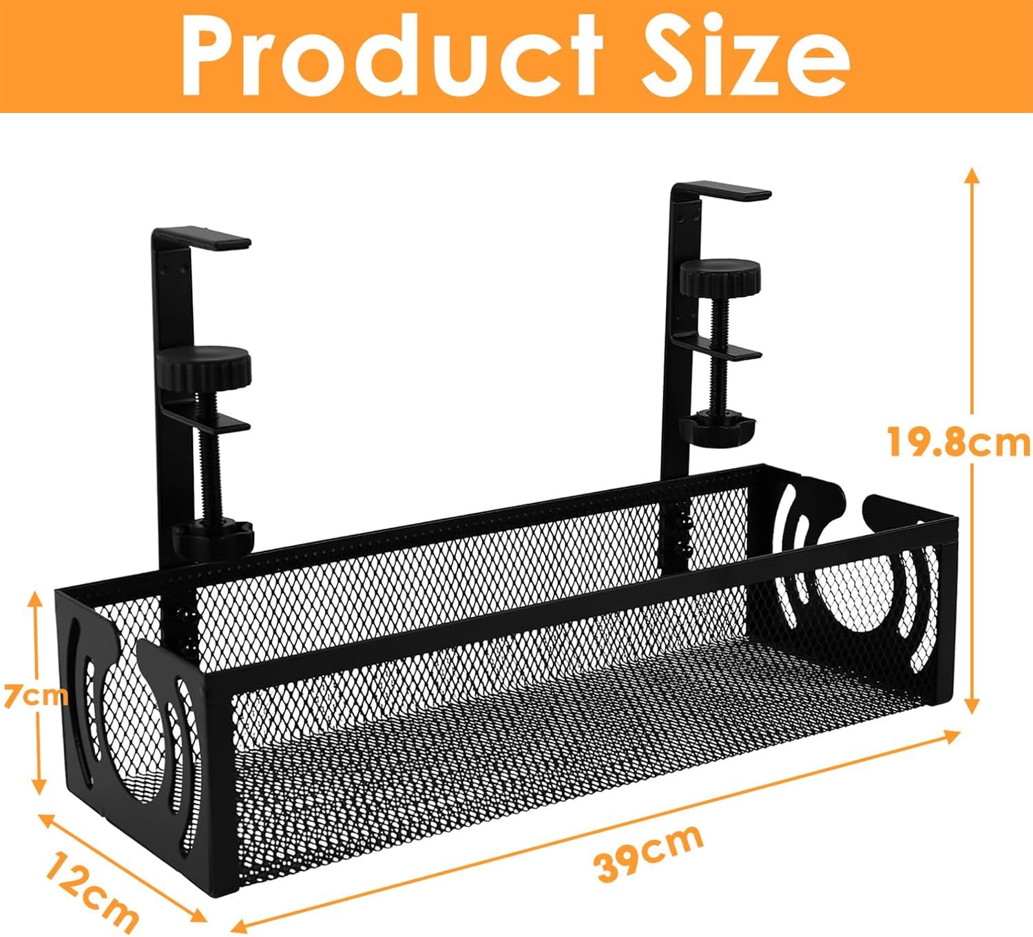 Cable Management, 39CM Long under Desk Cable Management No Drill, Metal Cable Tidy with Clamp for Standing Desk, Cable Organiser for Home Office, Black
