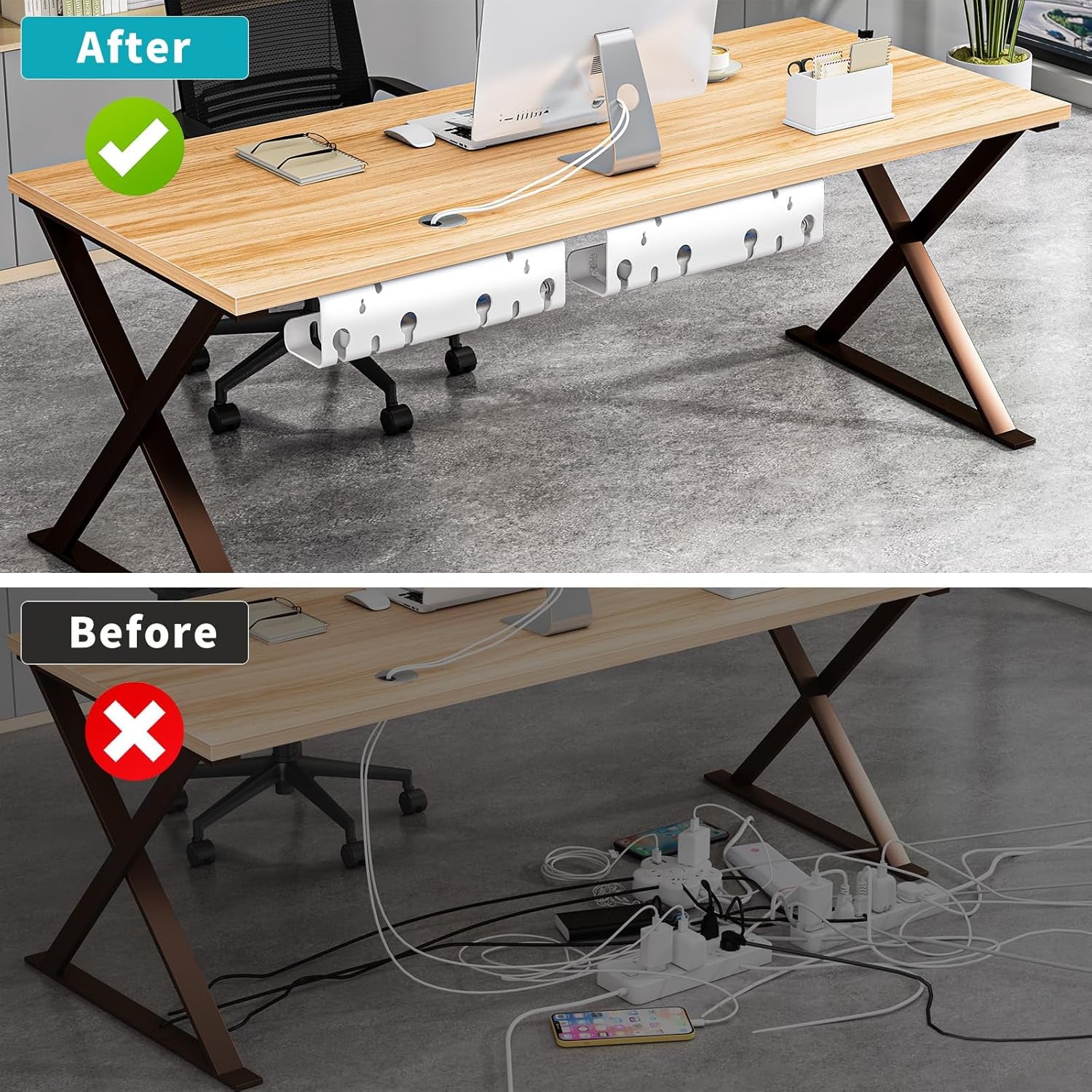 2-Pack under Desk Cable Management Tray, Cable Management Tray, Metal Mesh Cable Management under Desk with Clamp Mount, Cord Organizer for Office/Home Cost-Effective