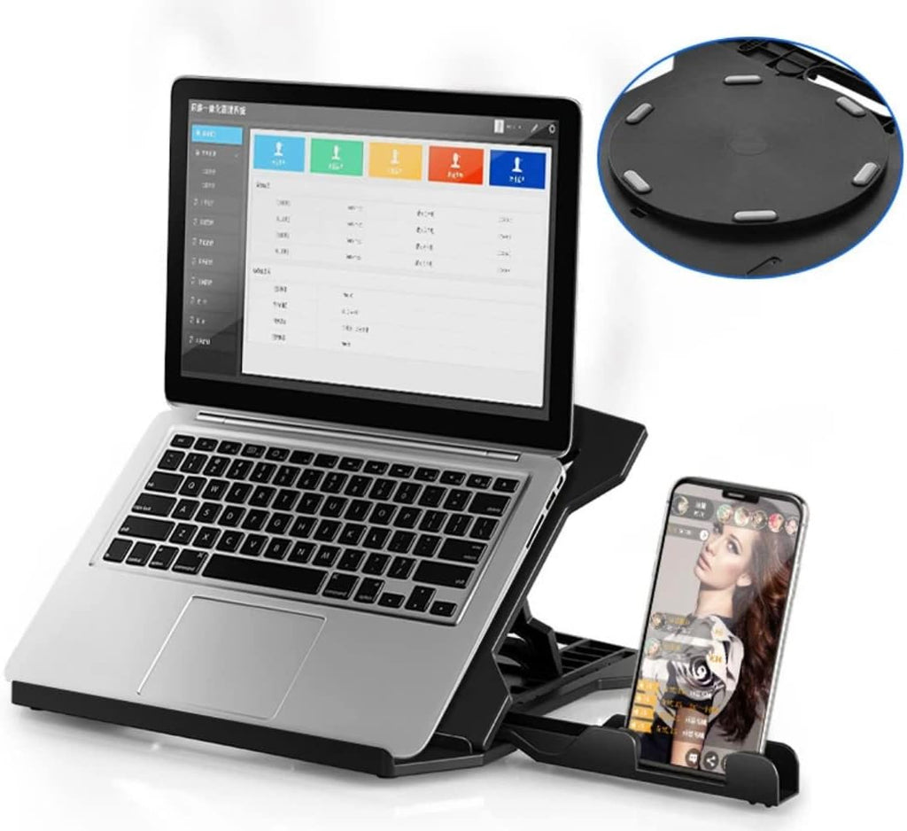 Laptop Stand with Phone Holder and 360°Adjustable, Compatible with All Laptops/Macbook 13" 15" 17" (Black)