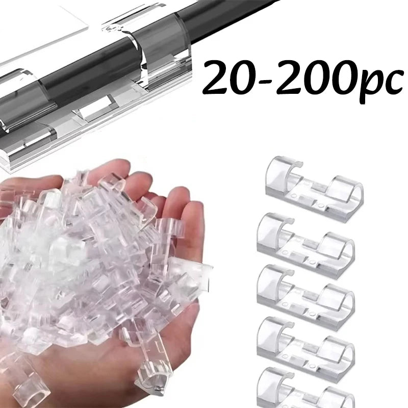 20-200Pc Self Adhesive Cable Management Clip Clear Plastic Cable Clips for Cable Management TV PC USB Wire Cable Clips Organizer