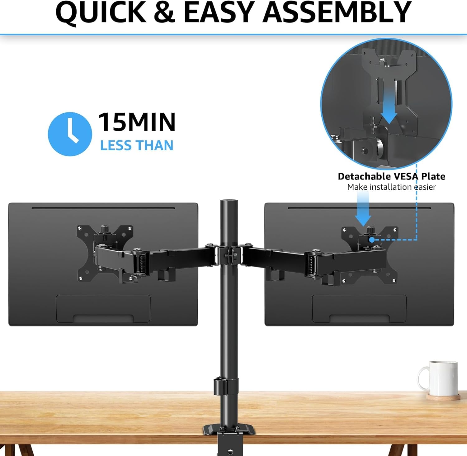 Dual Monitor Stand, Adjustable Monitor Arm Desk Mount for 13-32 Inch Screens, Double Arm with Tilt Swivel Rotate, VESA: 75X75Mm & 100X100Mm, EU0002