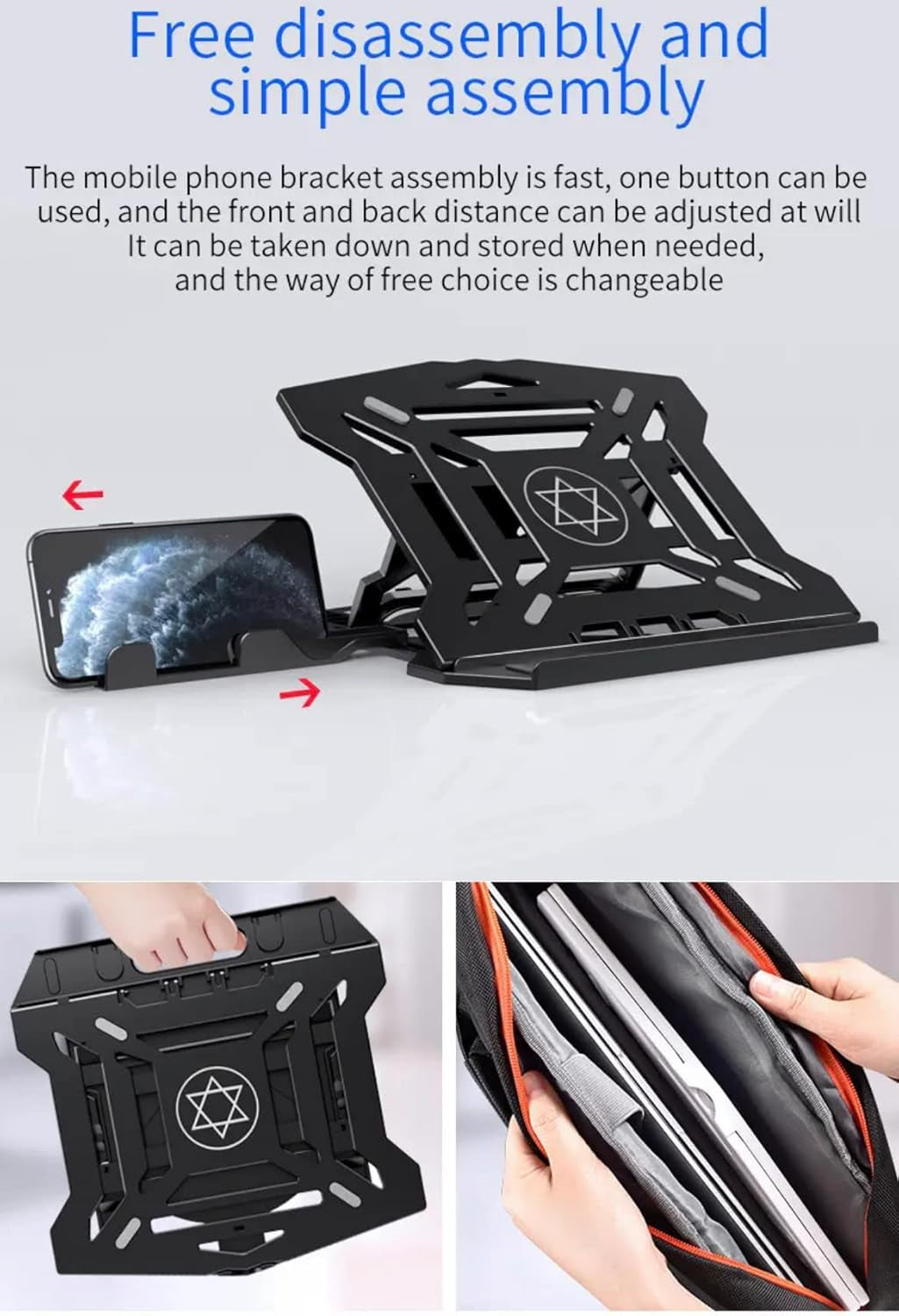 Laptop Stand with Phone Holder and 360°Adjustable, Compatible with All Laptops/Macbook 13" 15" 17" (Black)
