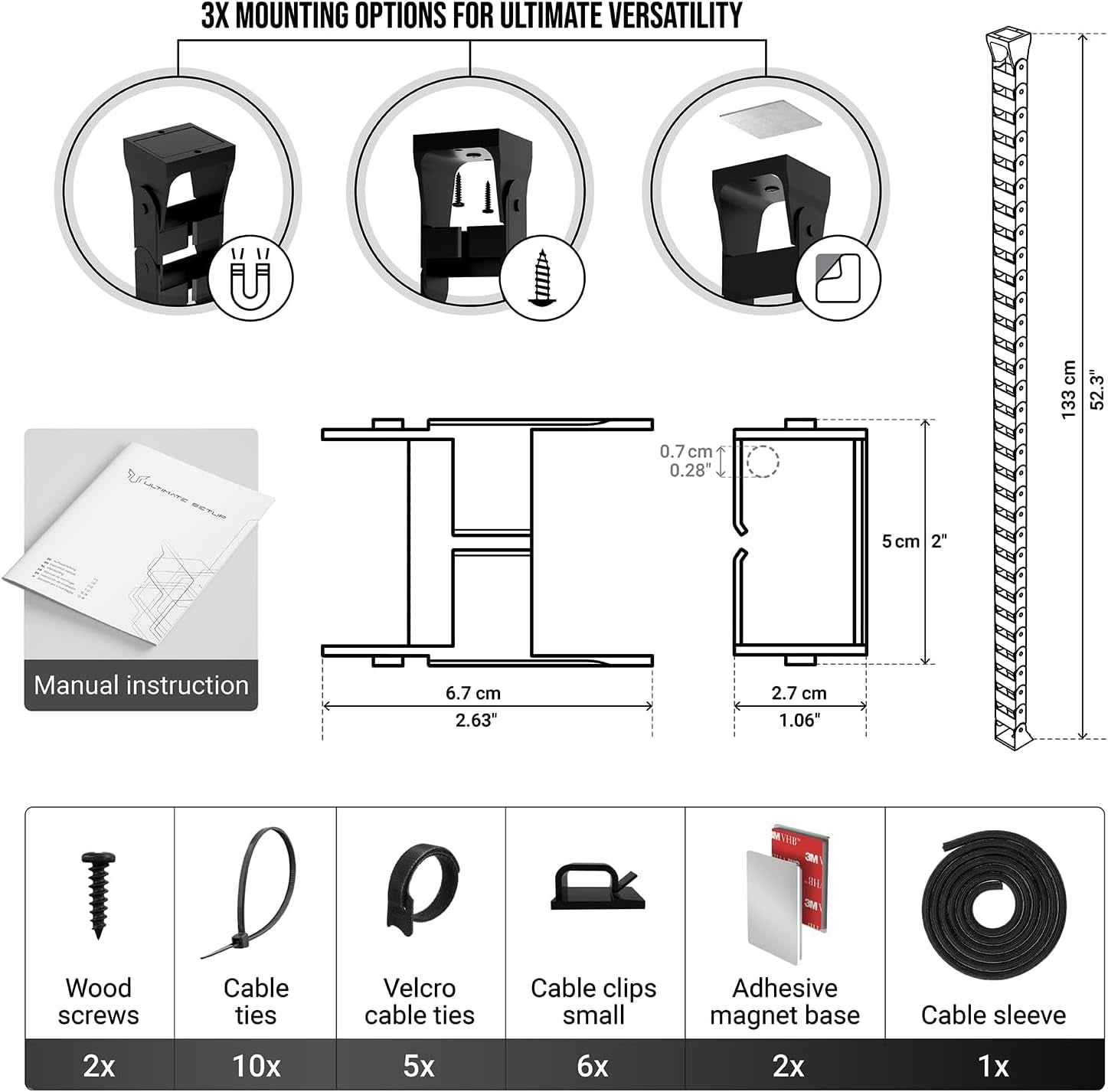 Under Desk Cable Management Raceway – Perfect for Sit Stand Desk Cable Management – Flexible Cable Snake -Vertebrae Cable Management (Black)