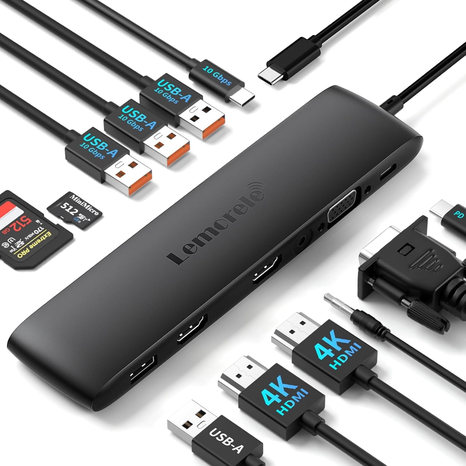 12 in 1 Laptop USB C Docking Station Dual Monitor Multiport Adapter HDMI Dock Triple Display with 2HDMI,VGA,4 10Gbps USB 3.1/2.0,USB C 3.1,PD,SD/TF,3.5MM for Hp,Surface,Macbook Laptops
