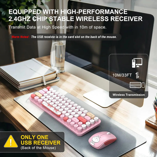 2.4G Wireless Silent Keyboard Mouse Combo for Pc/Laptop/Desktop 68 Keys Multimedia Function Cute Keyboard Mouse Set