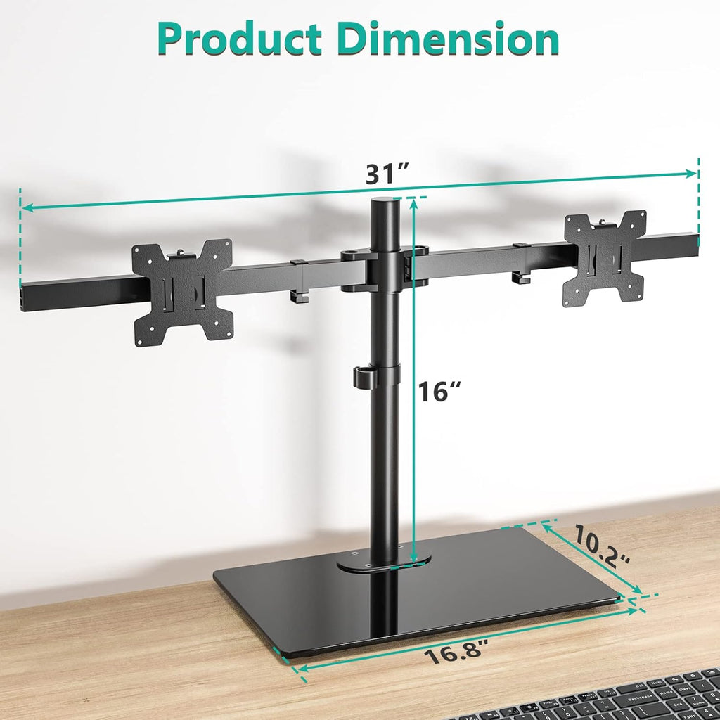 Dual Monitor Stand for 13 to 27 Inch Screen, Freestanding Arm with Tilt Swivel Rotate Extension, Height Adjustable, Holds up to 10 Kg/Arm, VESA 75 & 100Mm (GMF002)