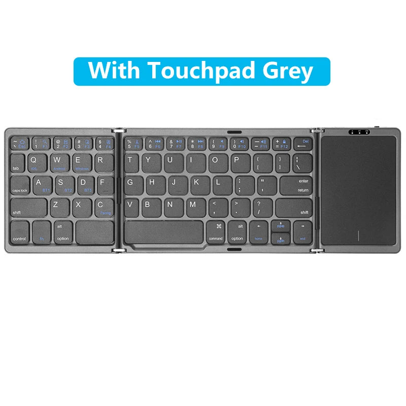 3-Folding Keyboard Tri-Bluetooth Keyboard with Touchpad for PC Windows Android IOS Phone Mini Keyboard Rechargeable Keyboard