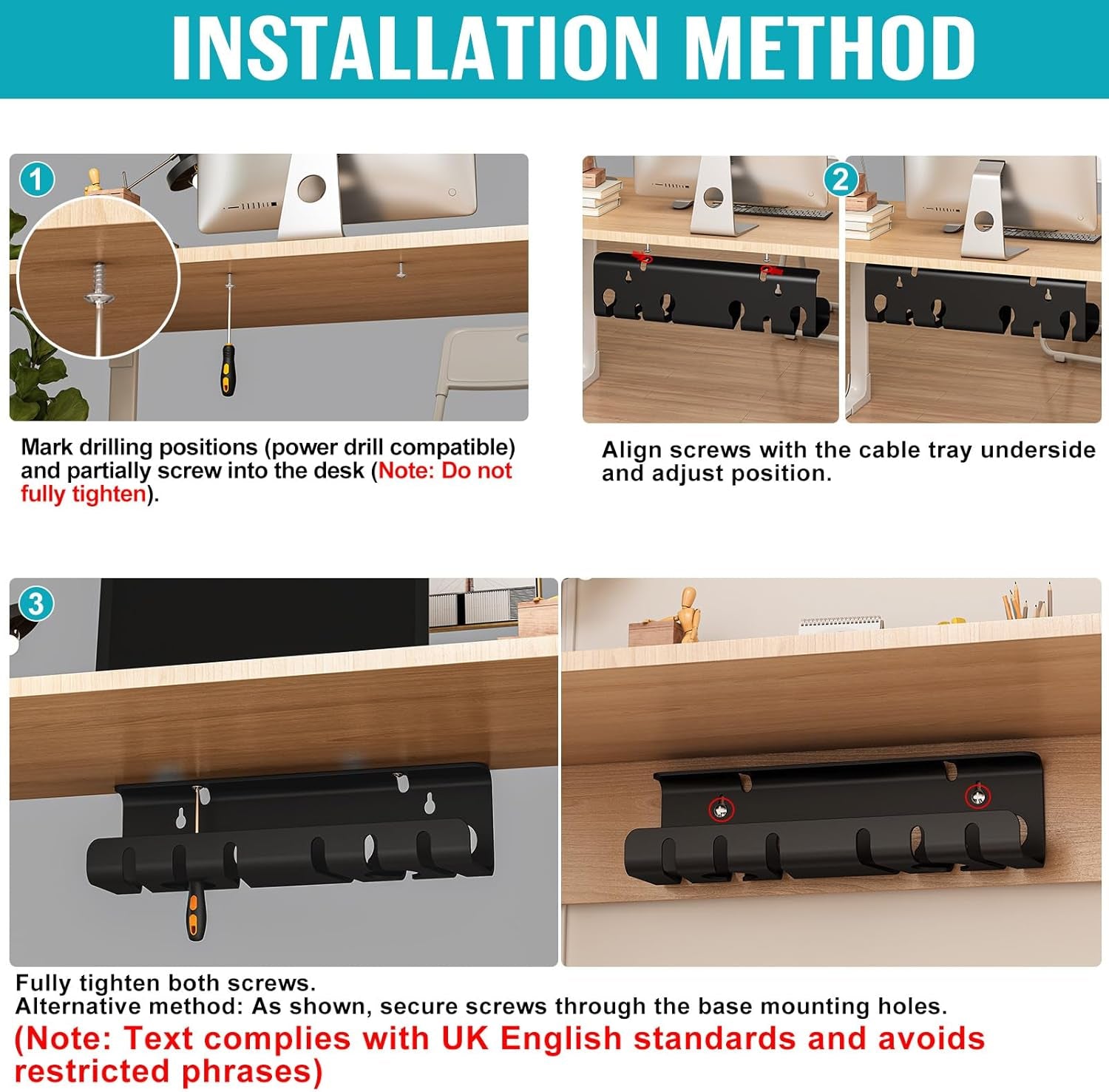 2-Pack under Desk Cable Management Tray, Cable Management Tray, Metal Mesh Cable Management under Desk with Clamp Mount, Cord Organizer for Office/Home Cost-Effective