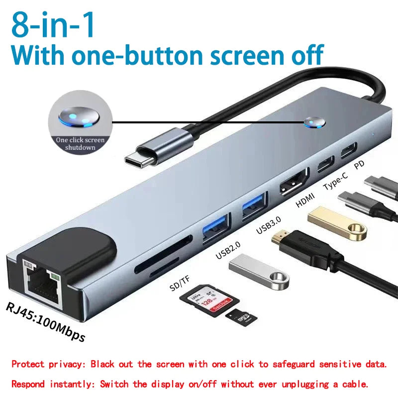USB C HUB Type C Splitter Thunderbolt 3 Docking Station Laptop Adapter with for Macbook Air M1 Ipad Pro