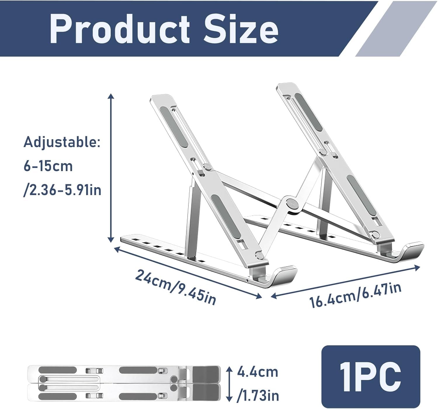 Laptop Stand for Desk, Adjustable Laptop Riser, Foldable Portable Aluminum Riser for Laptop & Tablet, Ergonomic Computer Holder for Home Office, 7 Adjustable Angles, Non Slip Heat Dissipation, 10-20”