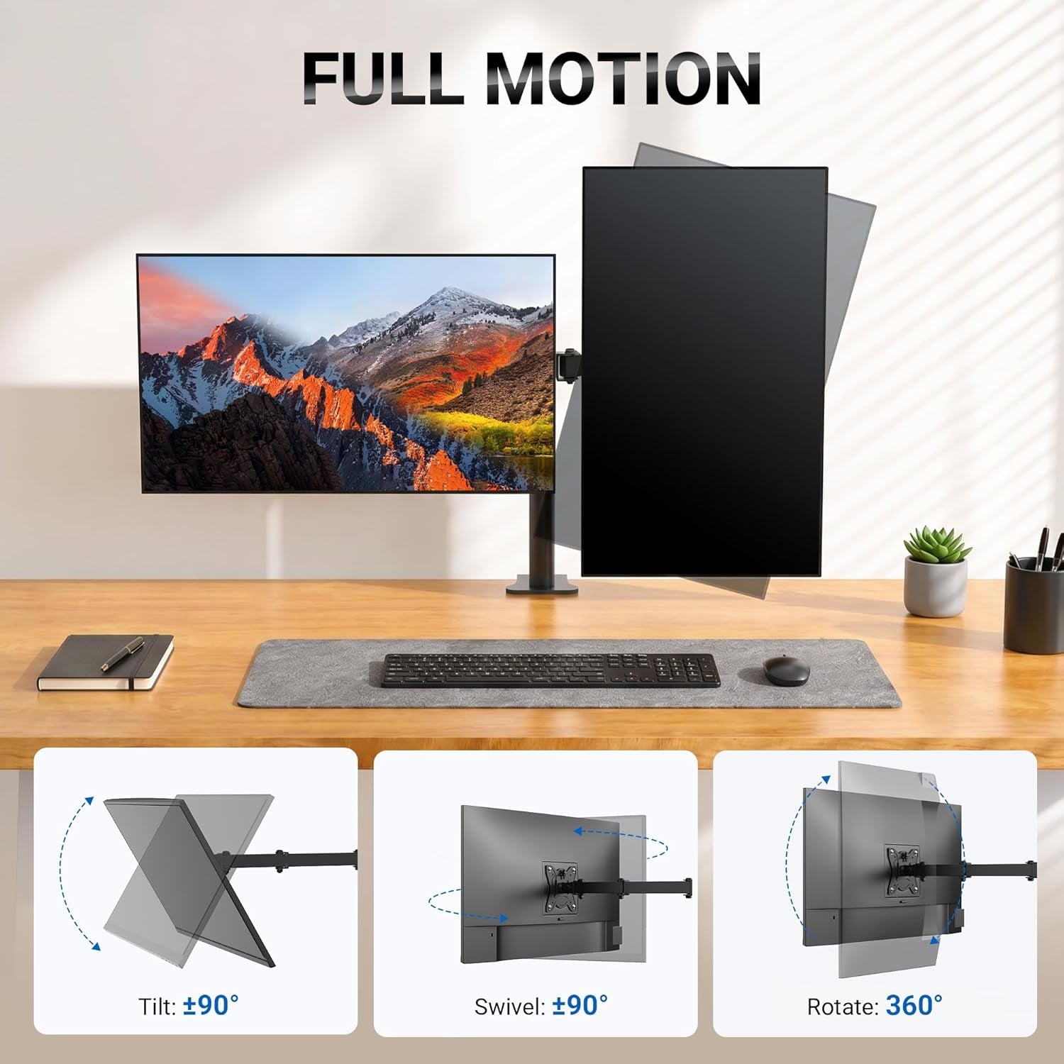Dual Monitor Arm for 13-32 Inch Screens, Dual Monitor Stand for Desks Mount, Height Adjustable, Rotate 360° Tilt ±90° Swivel ±90° , VESA 75/100Mm, MAX. 9KG, GB2001-2