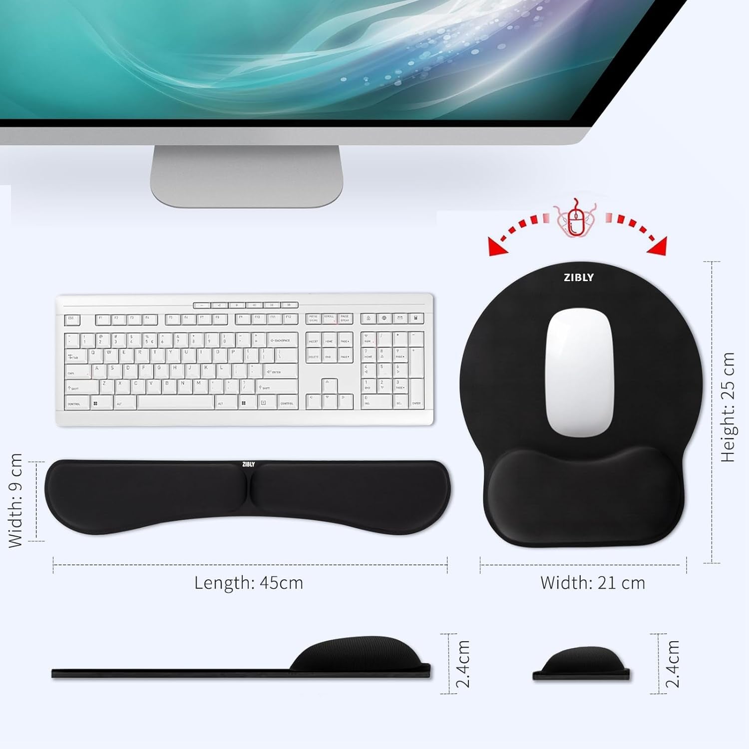 Keyboard Wrist Rest and Mouse Mat Wrist Support, Comfortable Memory Foam Mouse Pad Wrist Support Cushion with Anti-Slip Grip for Office Computer Laptop Working Gaming (Black Combo)