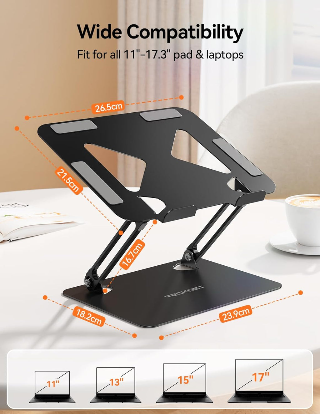 Laptop Stand for Desk, Ergonomic Laptop Riser for Desk, Metal Portable Laptop Holder, Adjustable Ipad Notebook Stand for All 11-17.3 Inch Laptops, Black