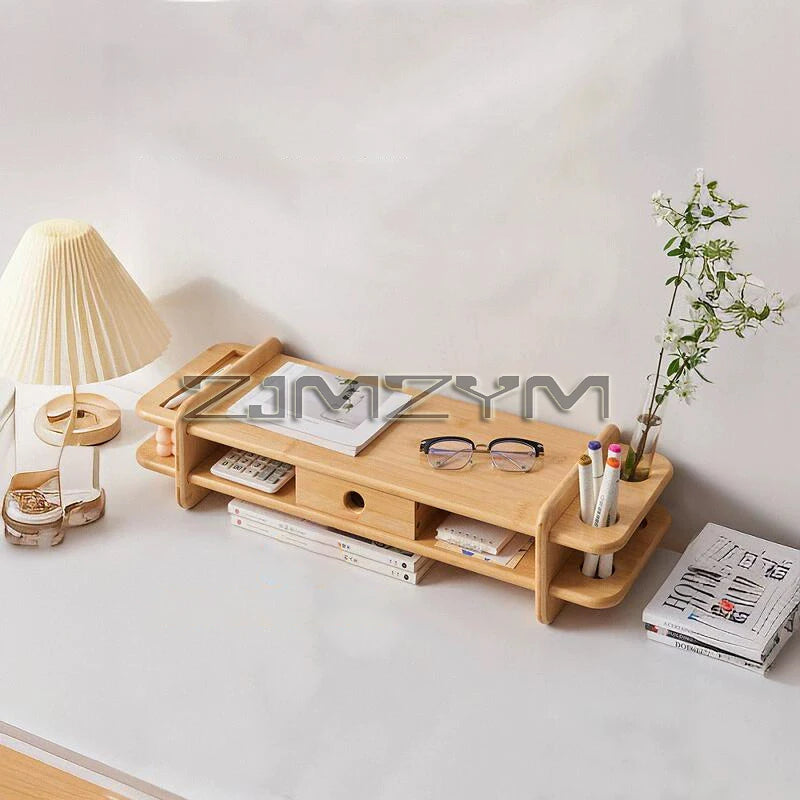 Monitor Stand Riser Bamboo Monitor Holder Desk Support Keyboard Mouse Organizer PC Screen Stand Office Storage