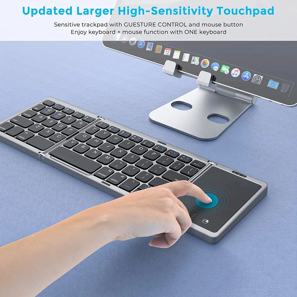 3-Folding Keyboard Tri-Bluetooth Keyboard with Touchpad for PC Windows Android IOS Phone Mini Keyboard Rechargeable Keyboard