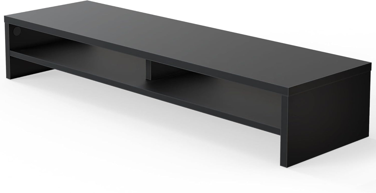 Monitor Stand Riser 2 Tiers Computer Monitor Stand Wood Desk Organizer for Pc/Laptop/Printer/Tv 80X23.5X14.2Cm Max Load 25KG Brown (Black)