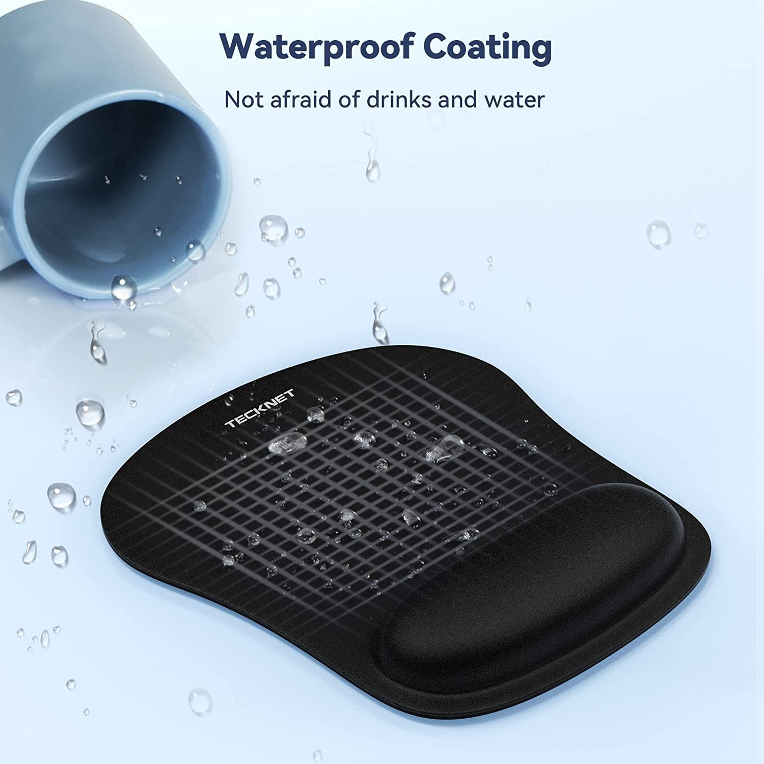 Mouse Mat Wrist Support, 2 Pack Ergonomic Mouse Mat with Memory Foam, Mice Pad with Anti-Slip Rubber Base, Waterproof Surface Mouse Pad for Computer, Laptop, Office, Home and Travel, Black