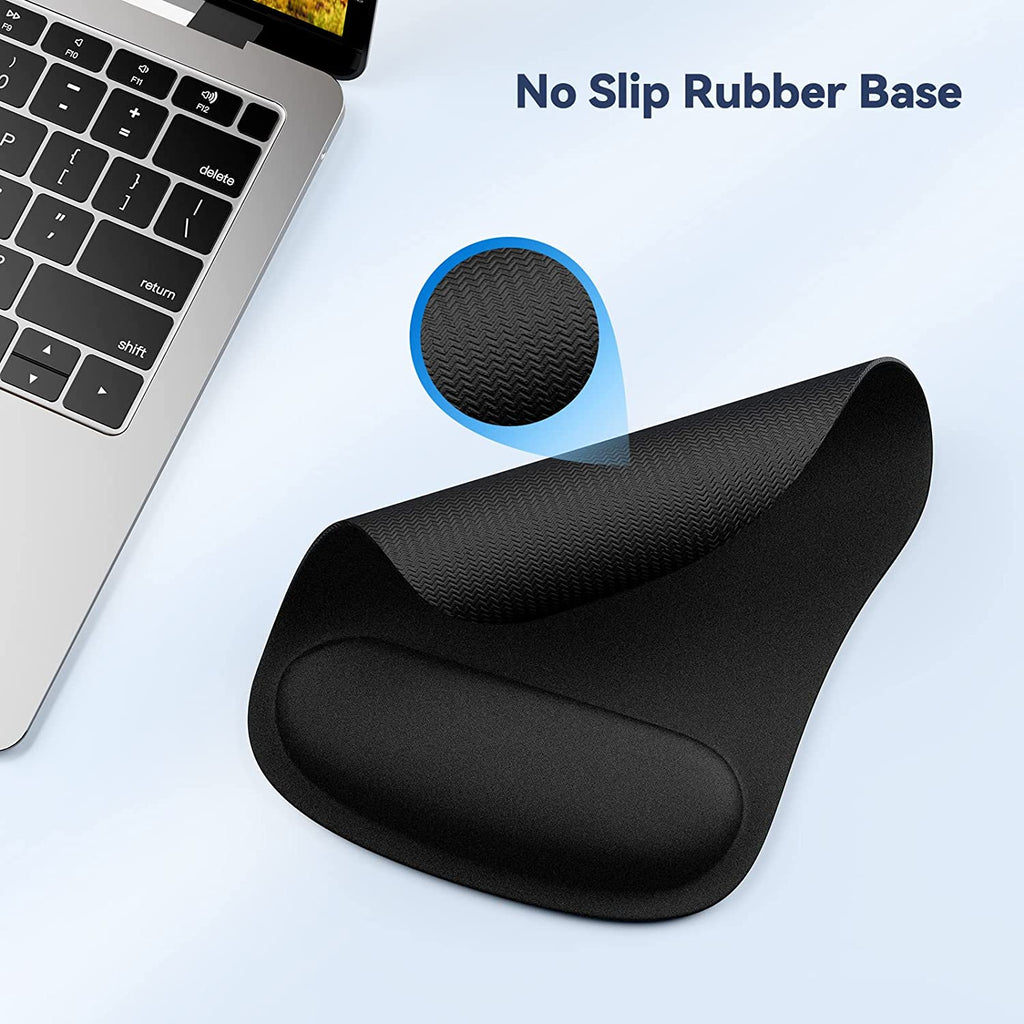 Mouse Mat Wrist Support, 2 Pack Ergonomic Mouse Mat with Memory Foam, Mice Pad with Anti-Slip Rubber Base, Waterproof Surface Mouse Pad for Computer, Laptop, Office, Home and Travel, Black